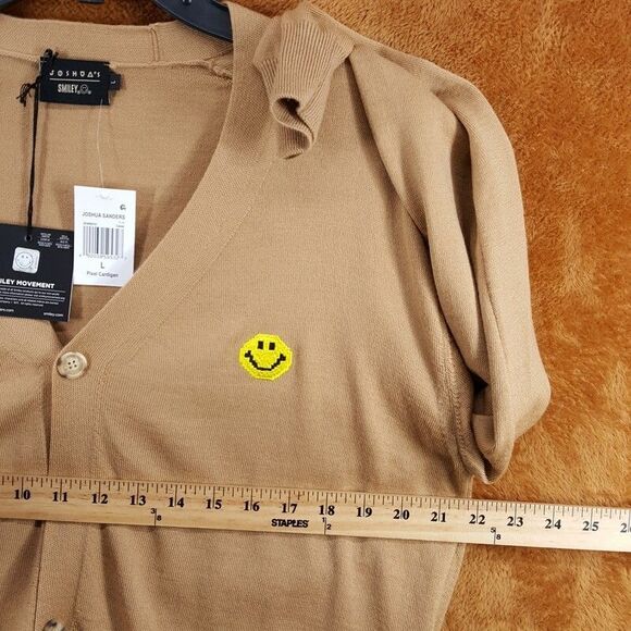 JOSHUA SANDERS Sweater Mens Large Tan PIXEL Cardigan Smiley Face 100% Wool $399 - Picture 7 of 9